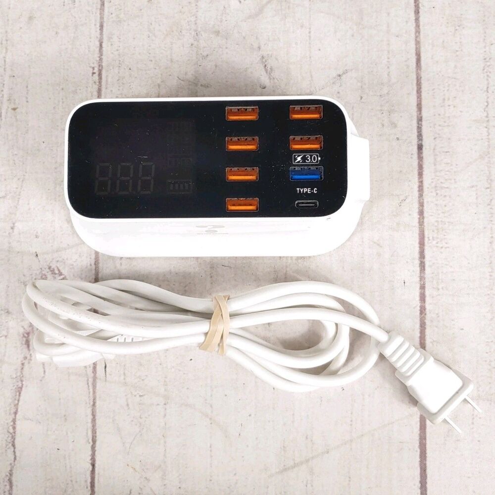 40W USB Charger 8 Ports LCD Display - Type C Quick Charge 3.0 - TESTED WORKING
